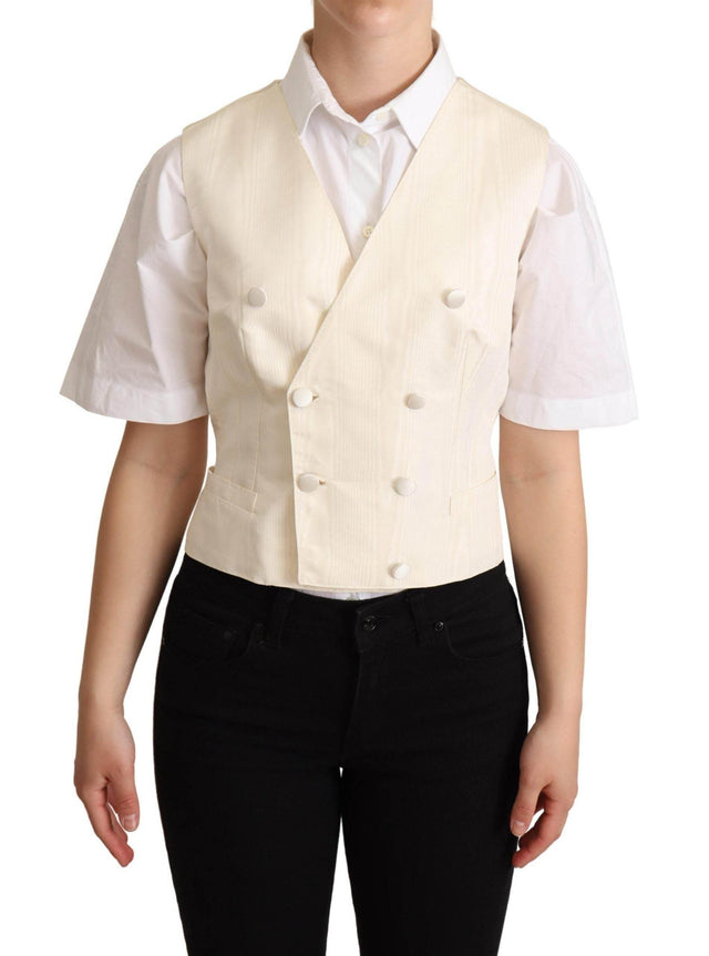 Dolce & Gabbana Beige Silk Blend Sleeveless Vest Luxury Waistcoat - Hilstor