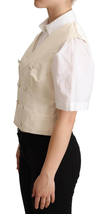 Dolce & Gabbana Beige Silk Blend Sleeveless Vest Luxury Waistcoat - Hilstor