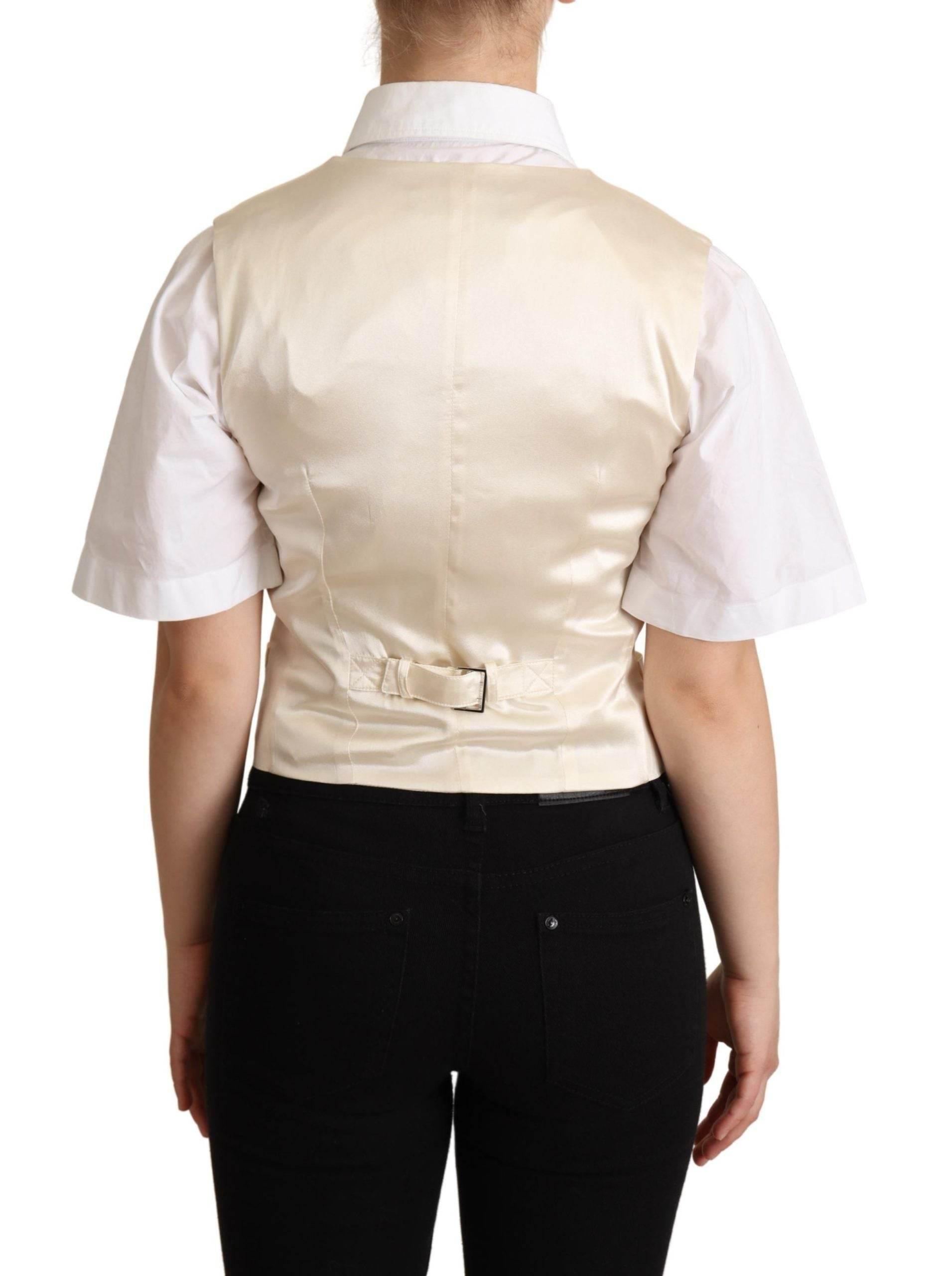 Dolce & Gabbana Beige Silk Blend Sleeveless Vest Luxury Waistcoat - Hilstor