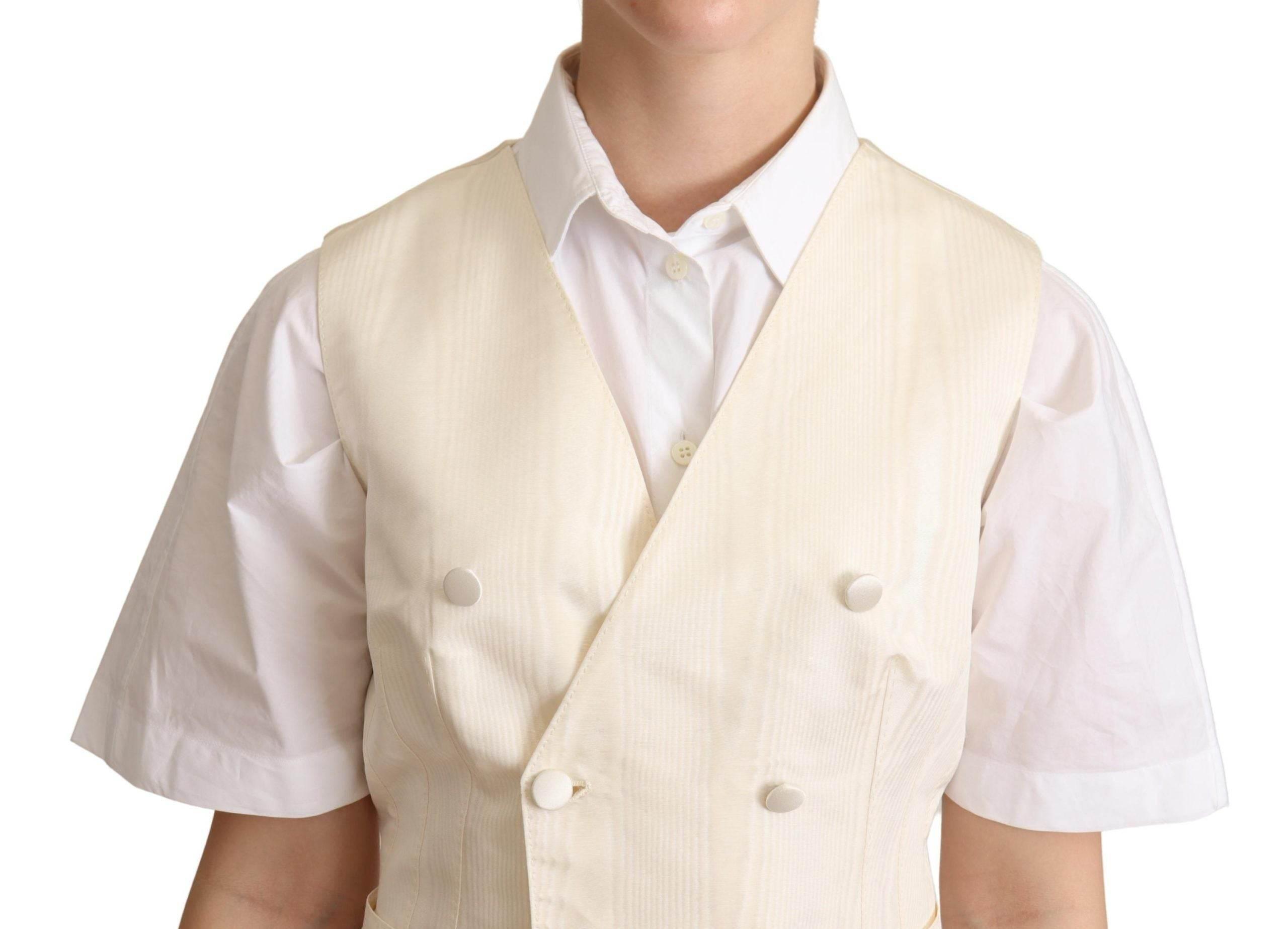 Dolce & Gabbana Beige Silk Blend Sleeveless Vest Luxury Waistcoat - Hilstor