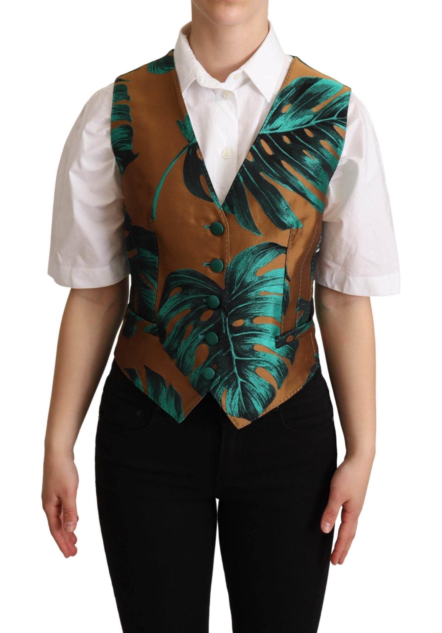Dolce & Gabbana Elegant Green Leaf Print Waistcoat - Hilstor