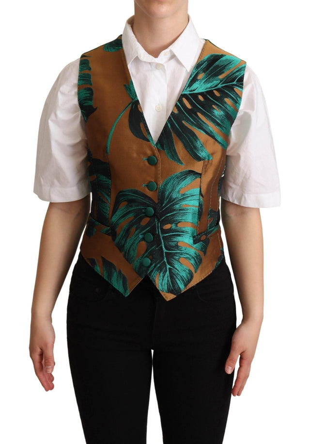 Dolce & Gabbana Elegant Green Leaf Print Waistcoat - Hilstor