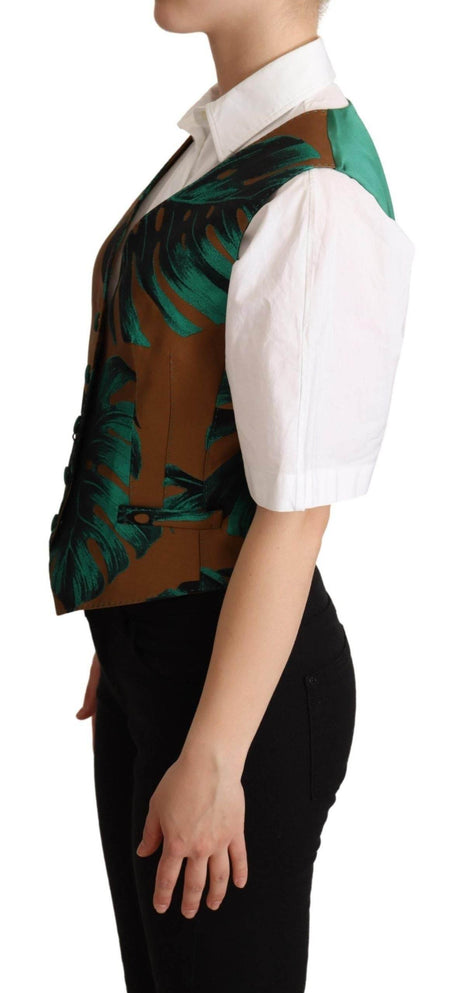 Dolce & Gabbana Elegant Green Leaf Print Waistcoat - Hilstor