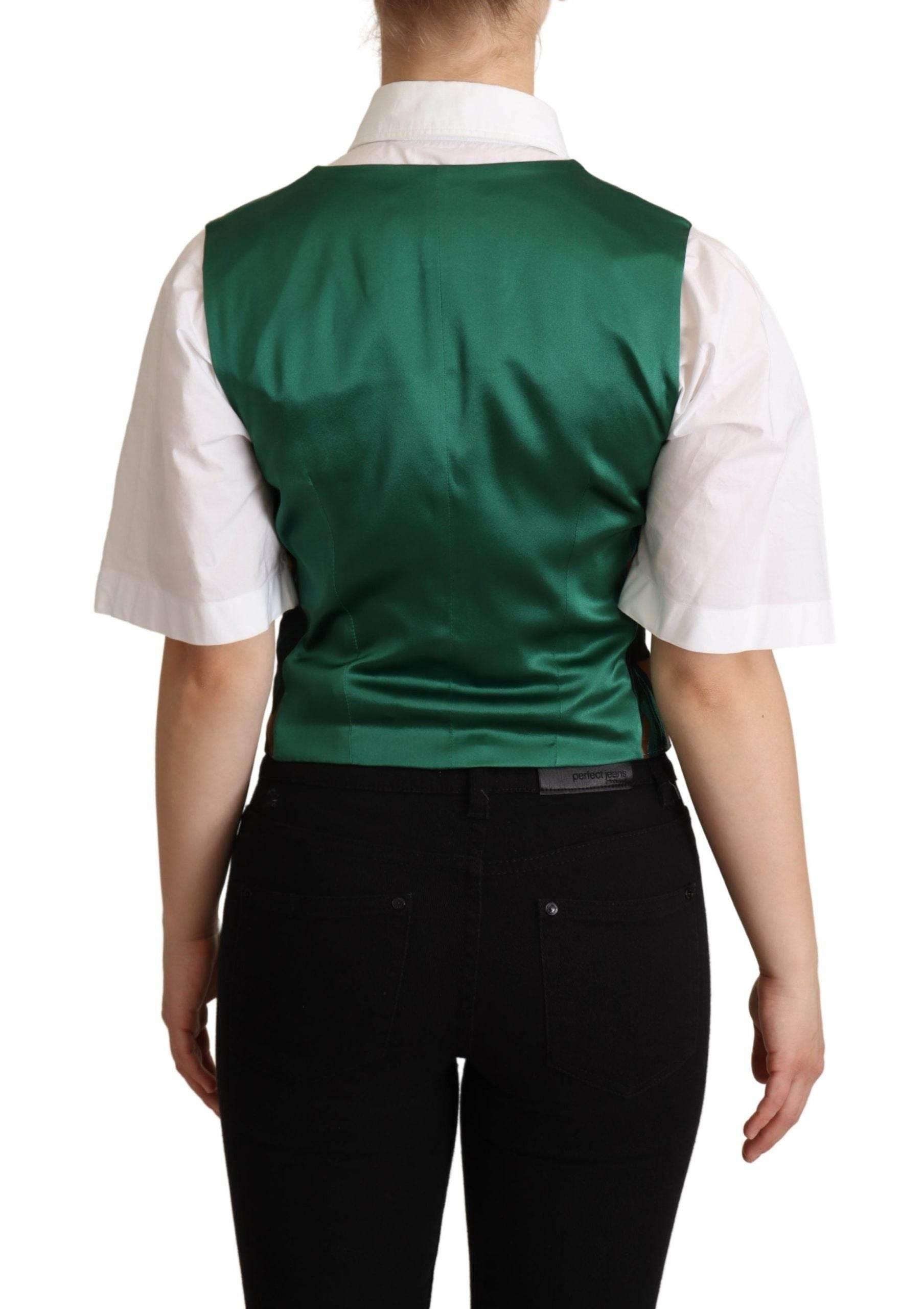 Dolce & Gabbana Elegant Green Leaf Print Waistcoat - Hilstor