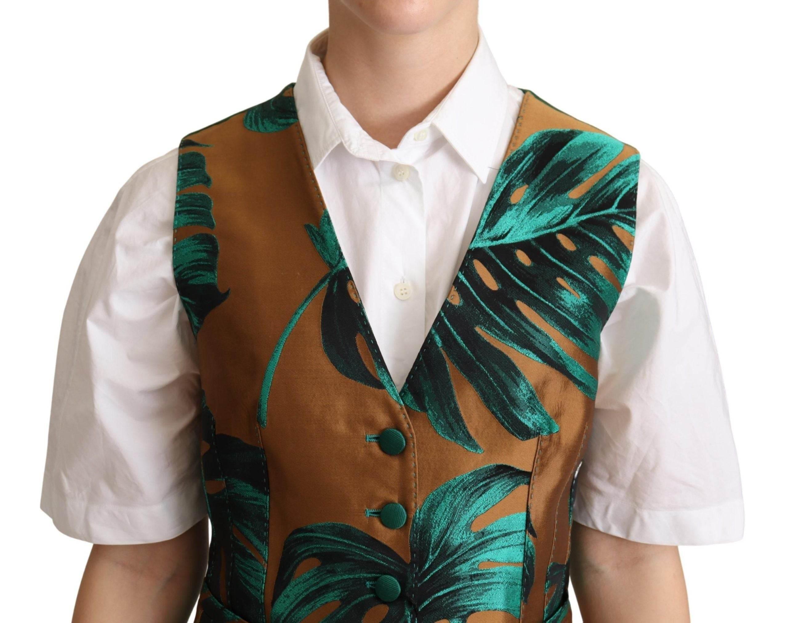 Dolce & Gabbana Elegant Green Leaf Print Waistcoat - Hilstor