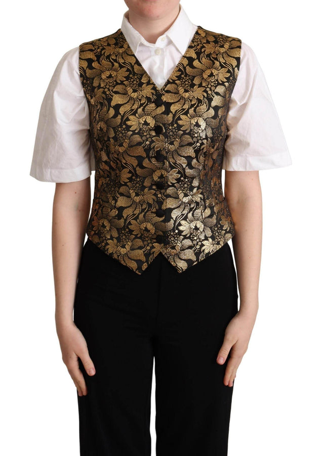 Dolce & Gabbana Elegant Black Jacquard Waistcoat - Hilstor