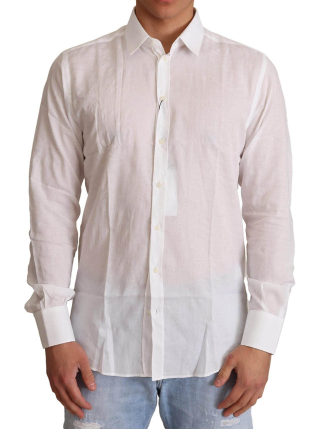 Dolce & Gabbana Elegant White Slim Fit Martini Dress Shirt - Hilstor