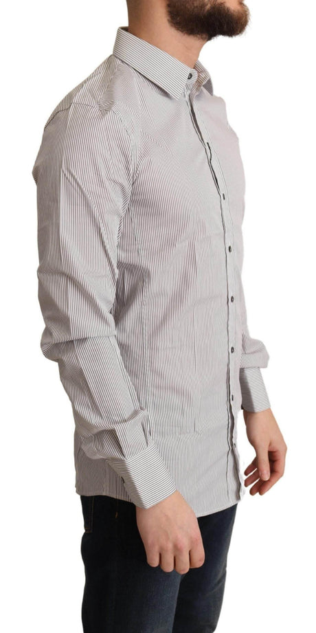 Dolce & Gabbana Elegant Gray Striped Slim Fit Dress Shirt - Hilstor