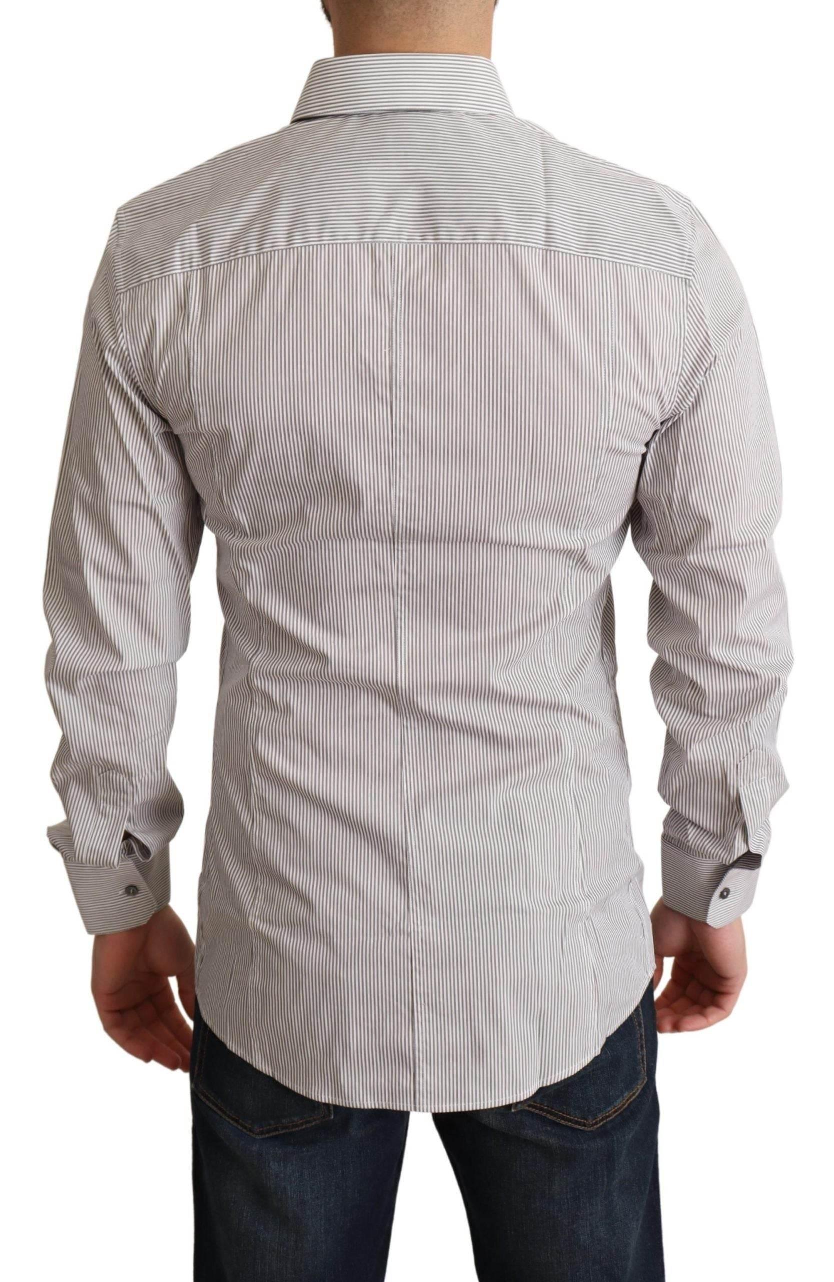 Dolce & Gabbana Elegant Gray Striped Slim Fit Dress Shirt - Hilstor
