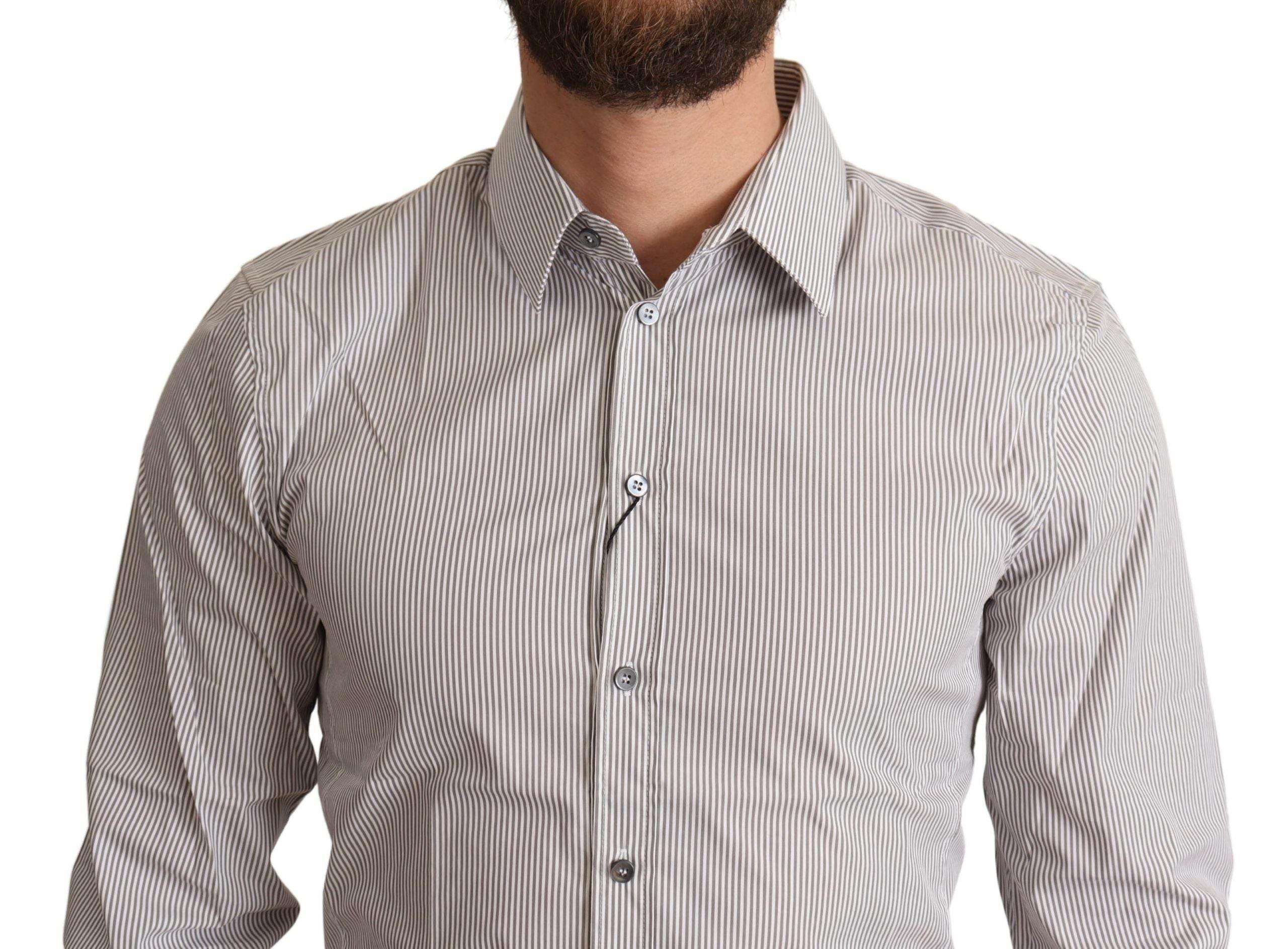Dolce & Gabbana Elegant Gray Striped Slim Fit Dress Shirt - Hilstor