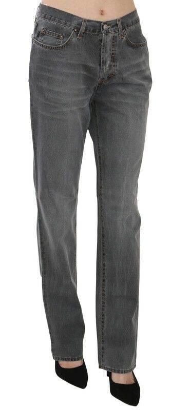 Just Cavalli Gray Washed Mid Waist Straight Denim Pants Jeans - Hilstor
