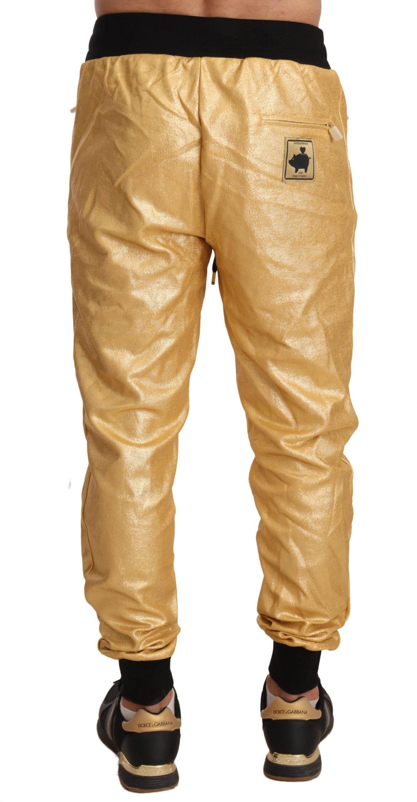 Dolce & Gabbana Gold Pig Of The Year Cotton Trousers Pants - Hilstor