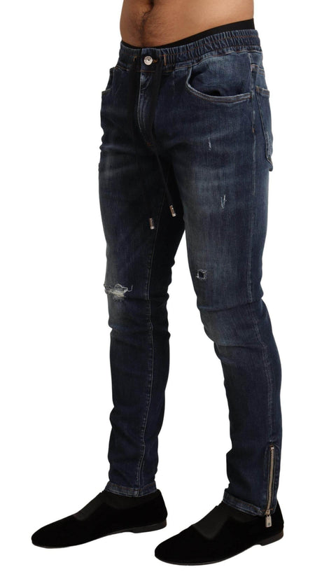 Dolce & Gabbana Blue Cotton Stretch Tattered Denim Jeans - Hilstor