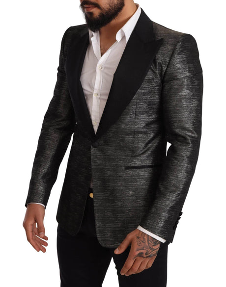 Dolce & Gabbana Gray Metallic Black Slim Tuxedo Blazer - Hilstor