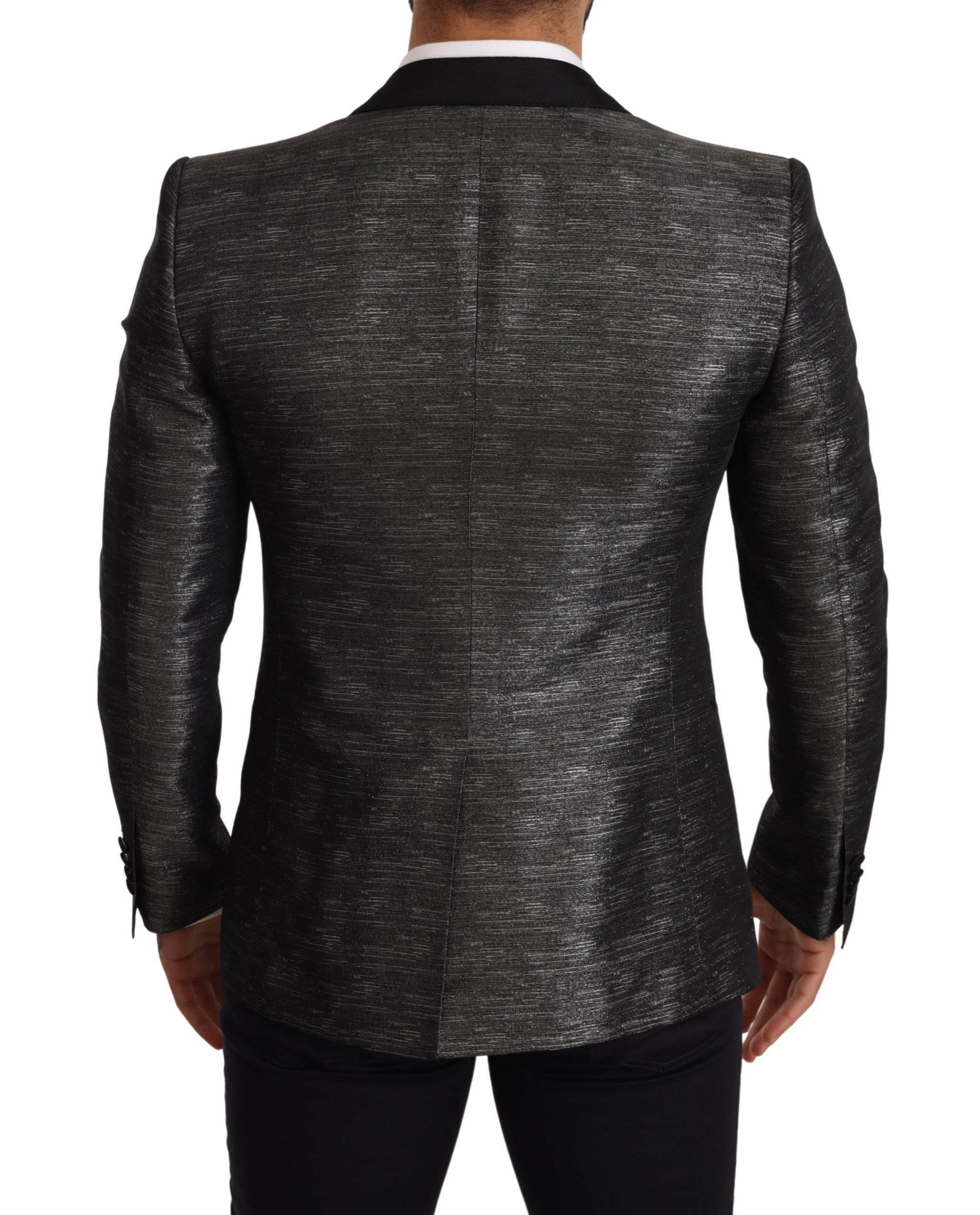 Dolce & Gabbana Gray Metallic Black Slim Tuxedo Blazer - Hilstor