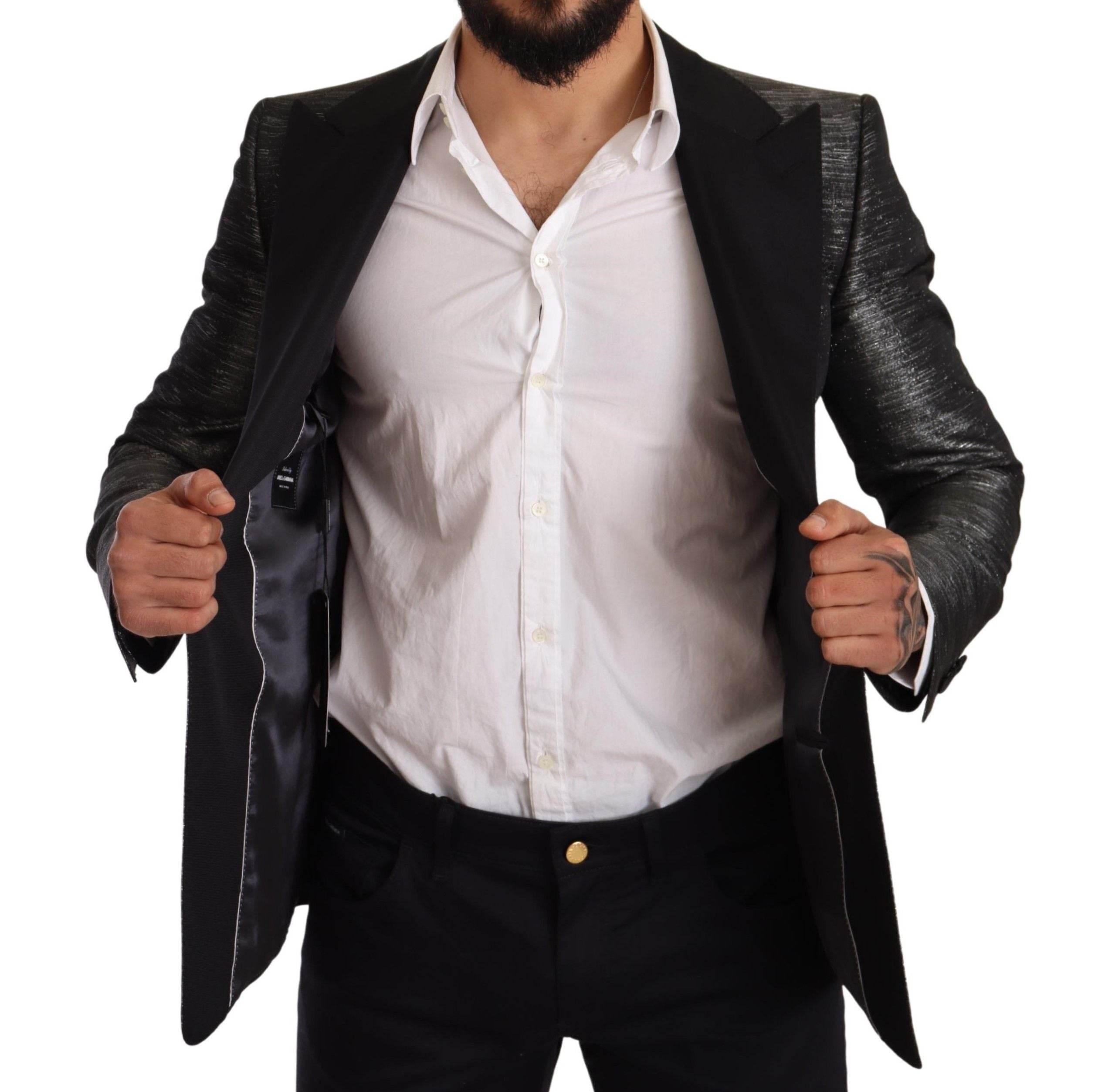 Dolce & Gabbana Gray Metallic Black Slim Tuxedo Blazer - Hilstor
