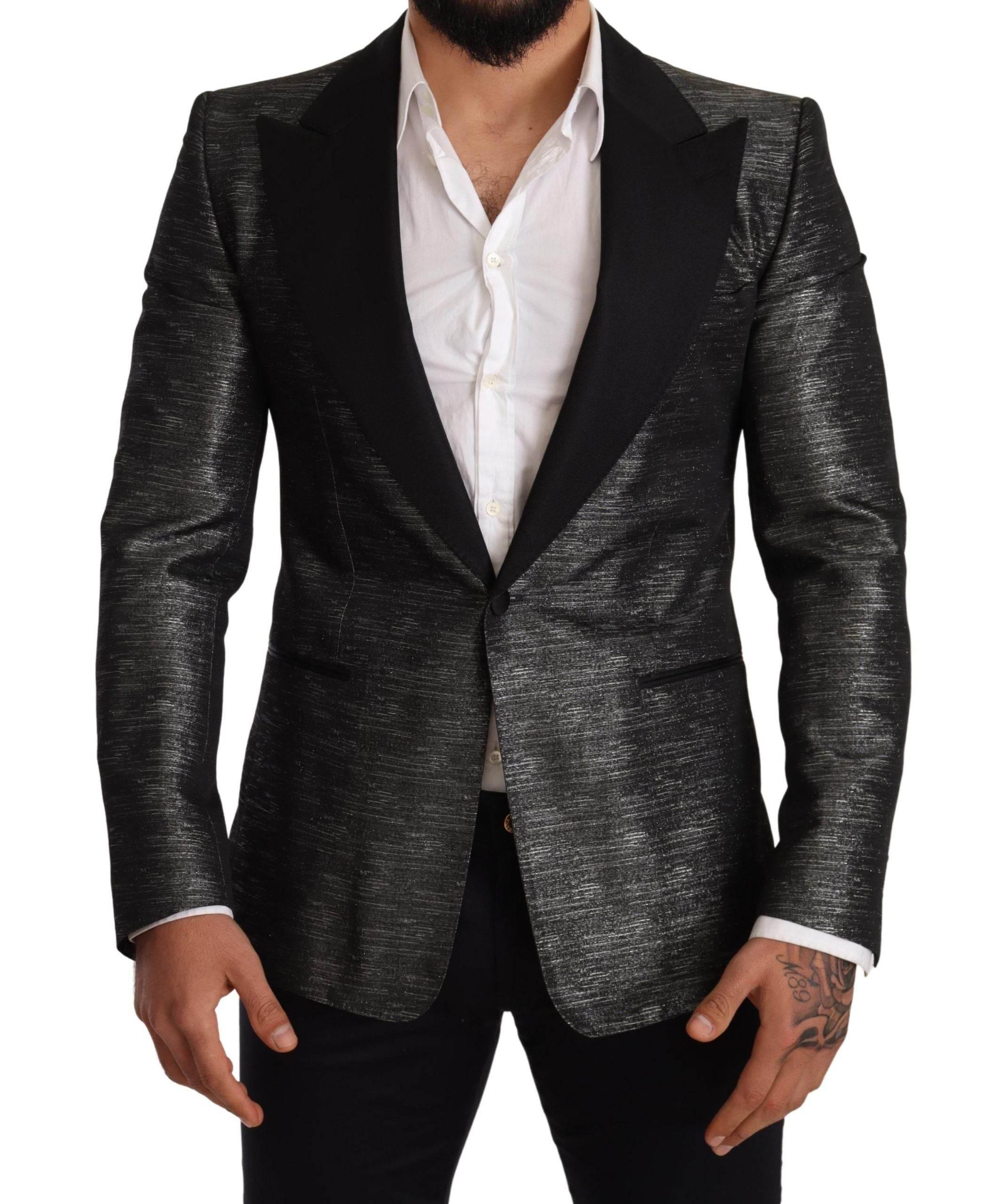 Dolce & Gabbana Gray Metallic Black Slim Tuxedo Blazer - Hilstor