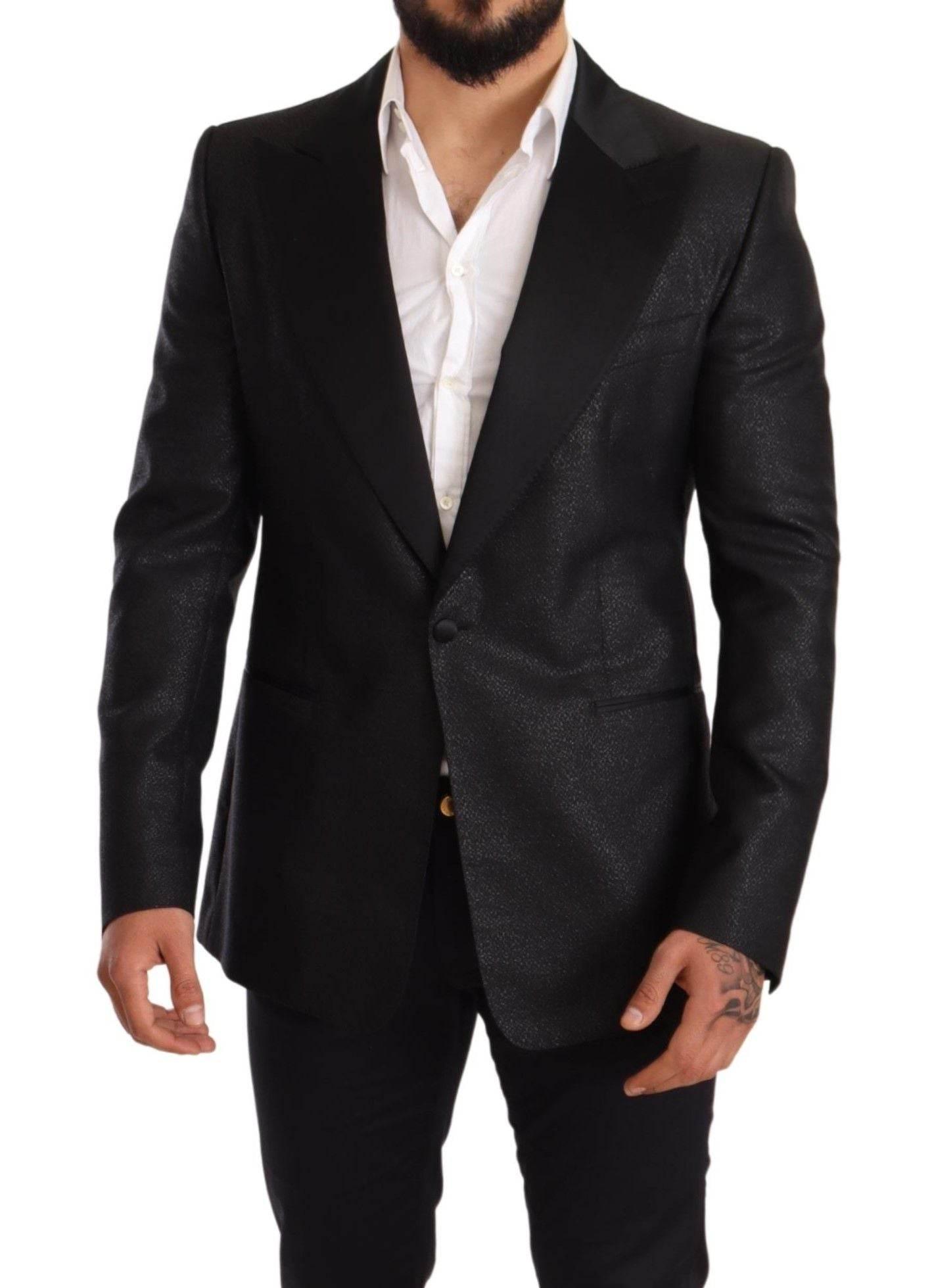 Dolce & Gabbana Black Metallic Slim Jacket Tuxedo Blazer - Hilstor