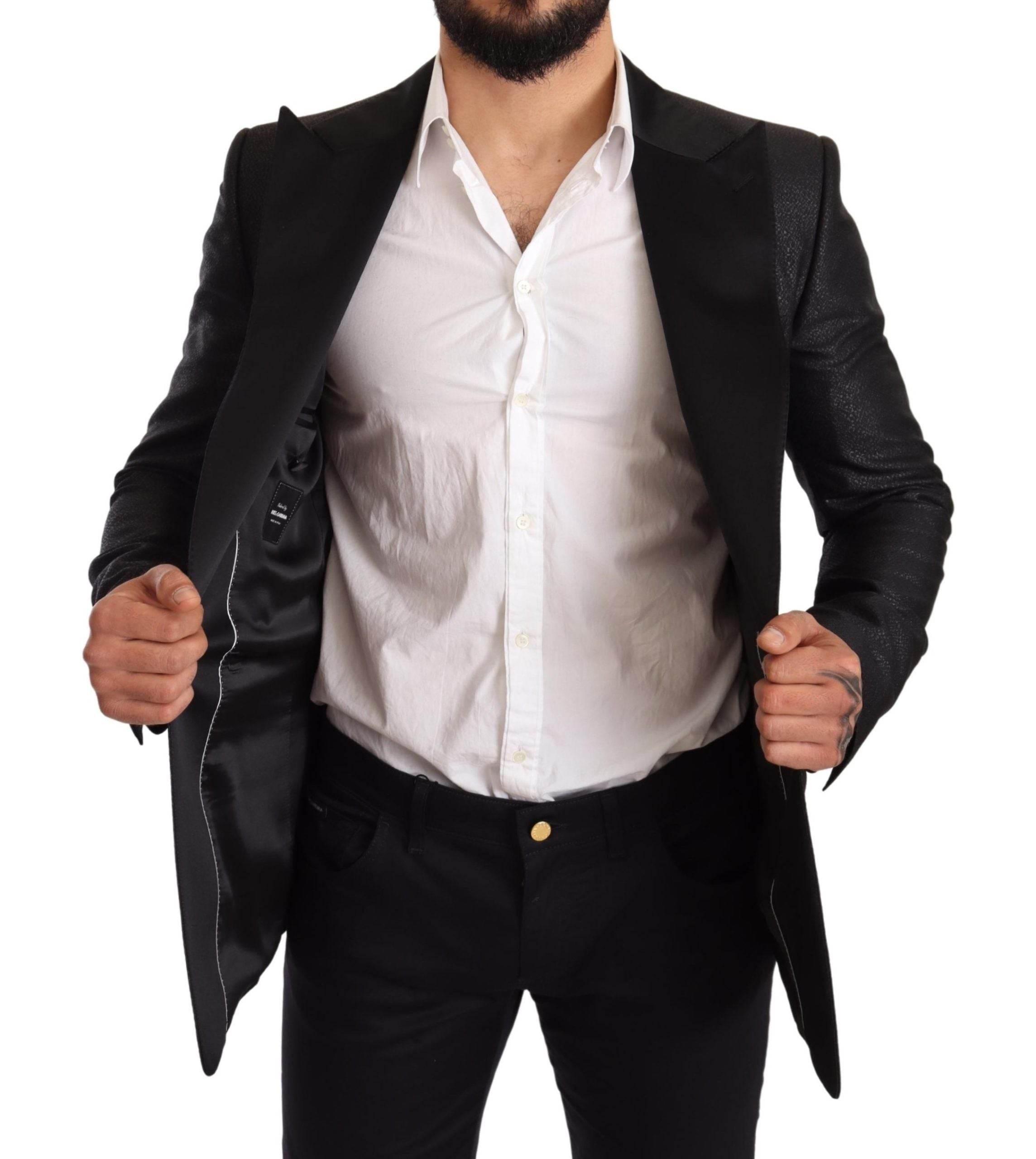 Dolce & Gabbana Black Metallic Slim Jacket Tuxedo Blazer - Hilstor