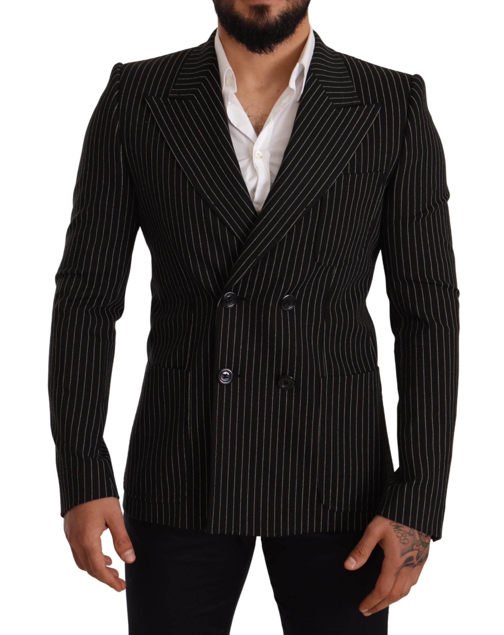 Dolce & Gabbana Black White Striped Slim Fit Coat Blazer - Hilstor