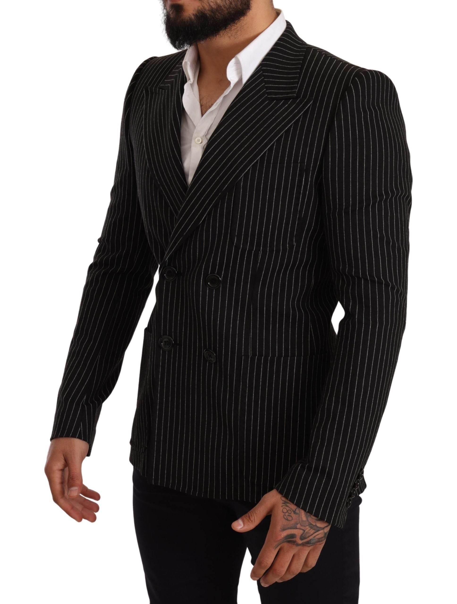 Dolce & Gabbana Black White Striped Slim Fit Coat Blazer - Hilstor