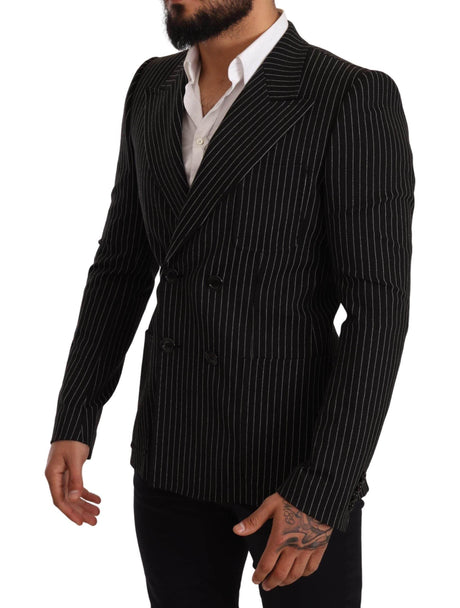 Dolce & Gabbana Black White Striped Slim Fit Coat Blazer - Hilstor
