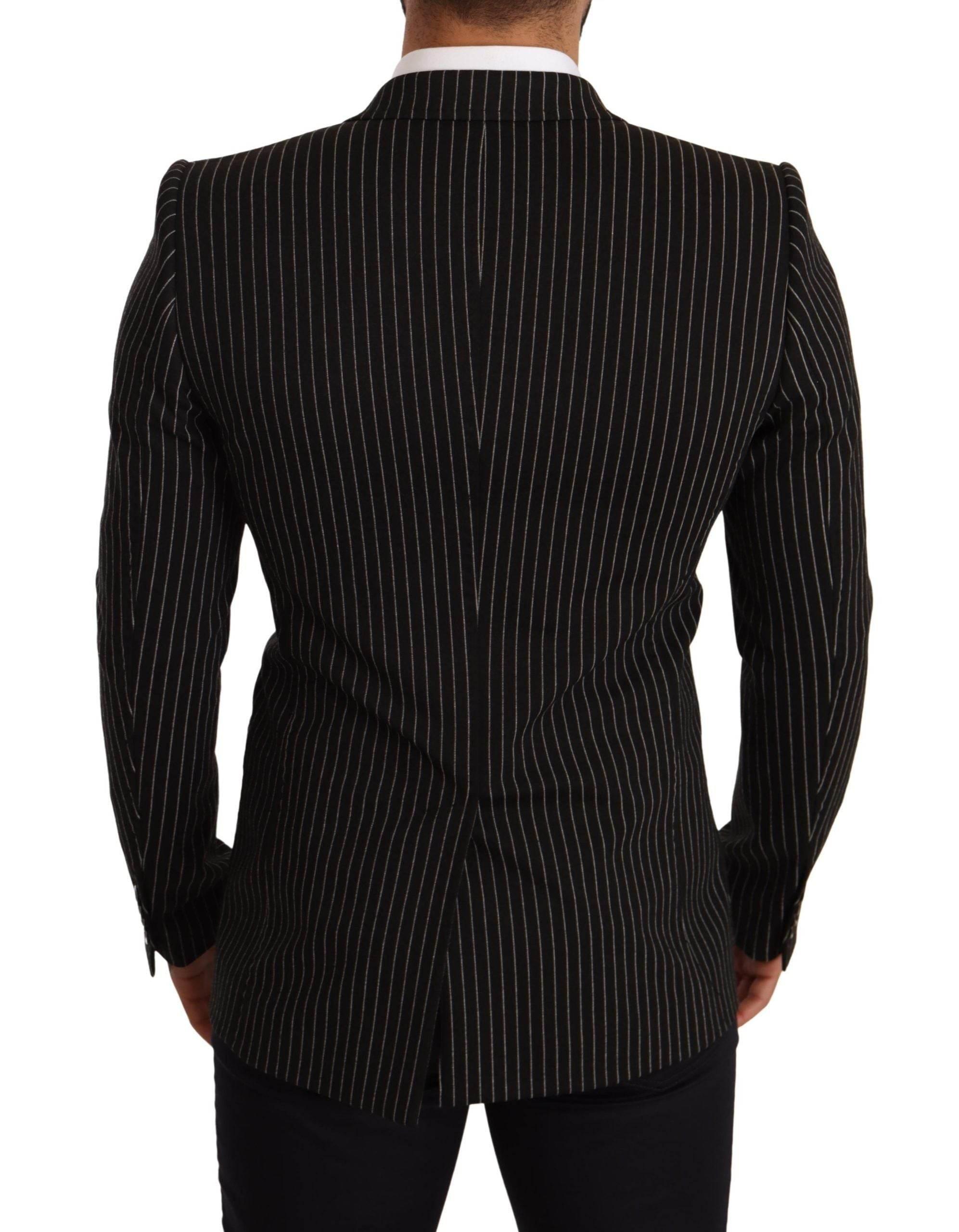 Dolce & Gabbana Black White Striped Slim Fit Coat Blazer - Hilstor