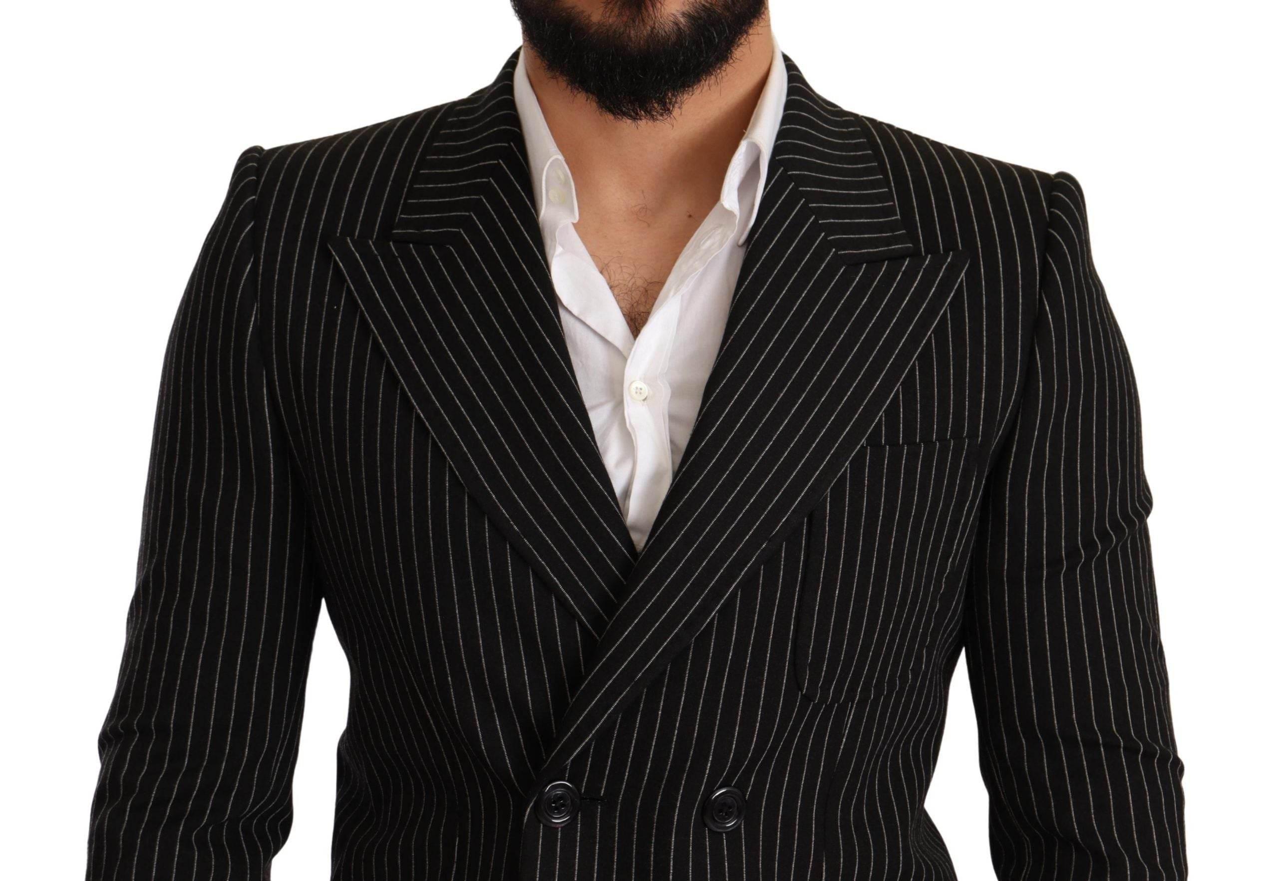 Dolce & Gabbana Black White Striped Slim Fit Coat Blazer - Hilstor
