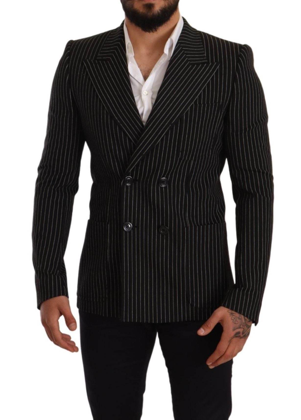 Dolce & Gabbana Black White Striped Slim Fit Coat Blazer - Hilstor