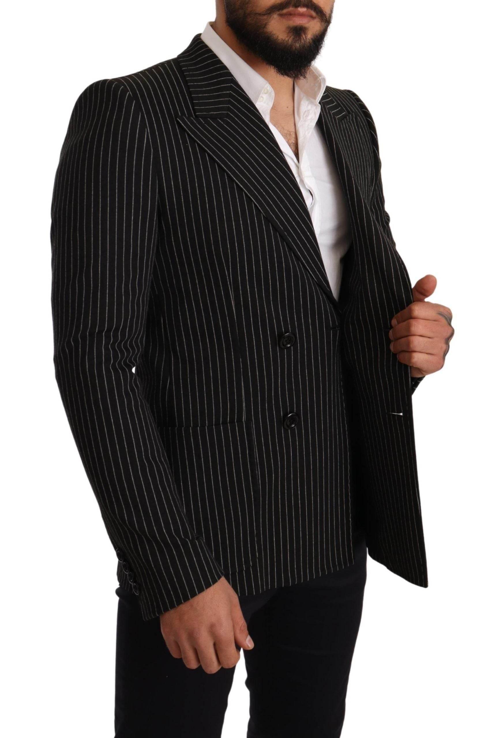 Dolce & Gabbana Black White Striped Slim Fit Coat Blazer - Hilstor