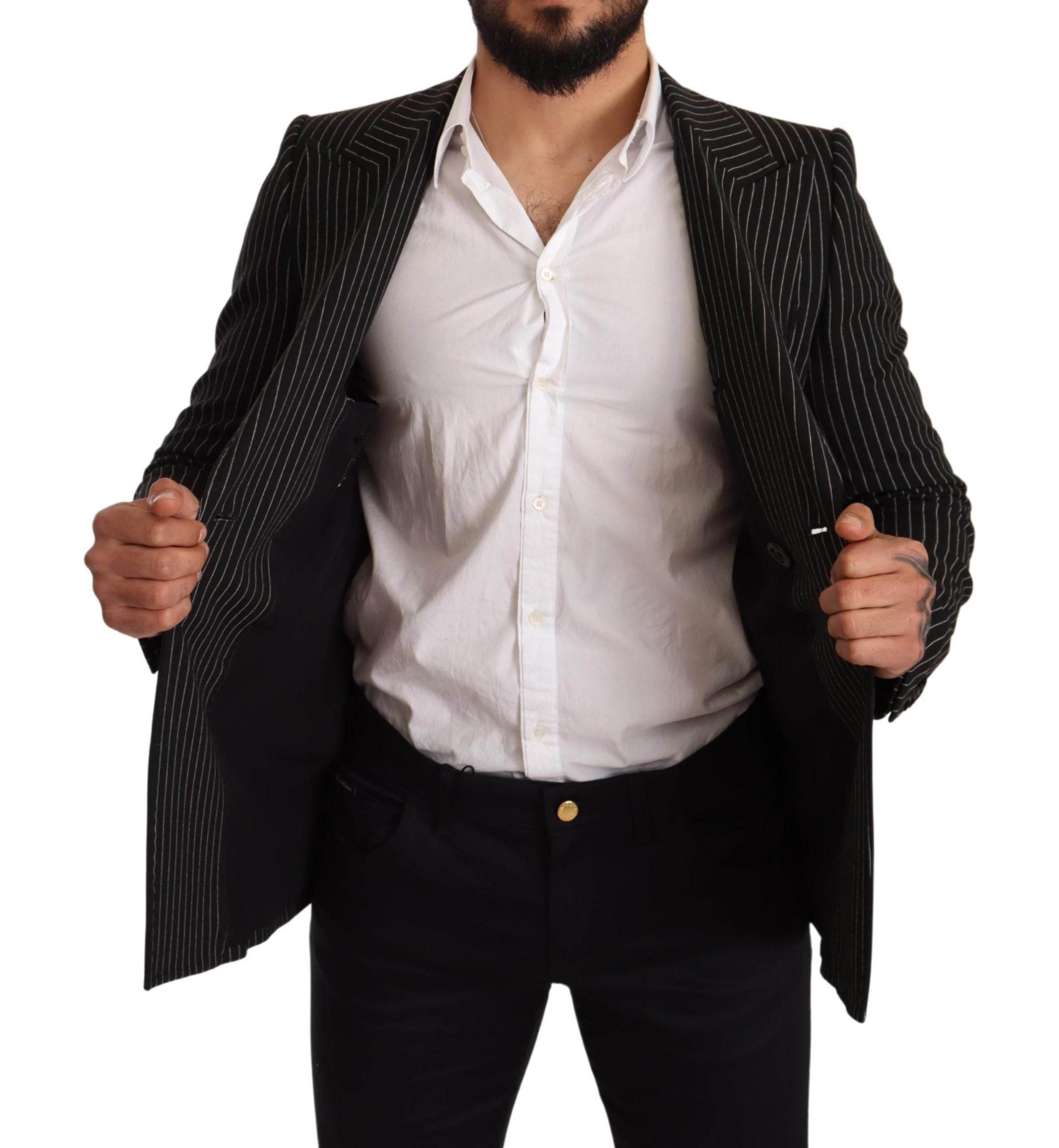 Dolce & Gabbana Black White Striped Slim Fit Coat Blazer - Hilstor