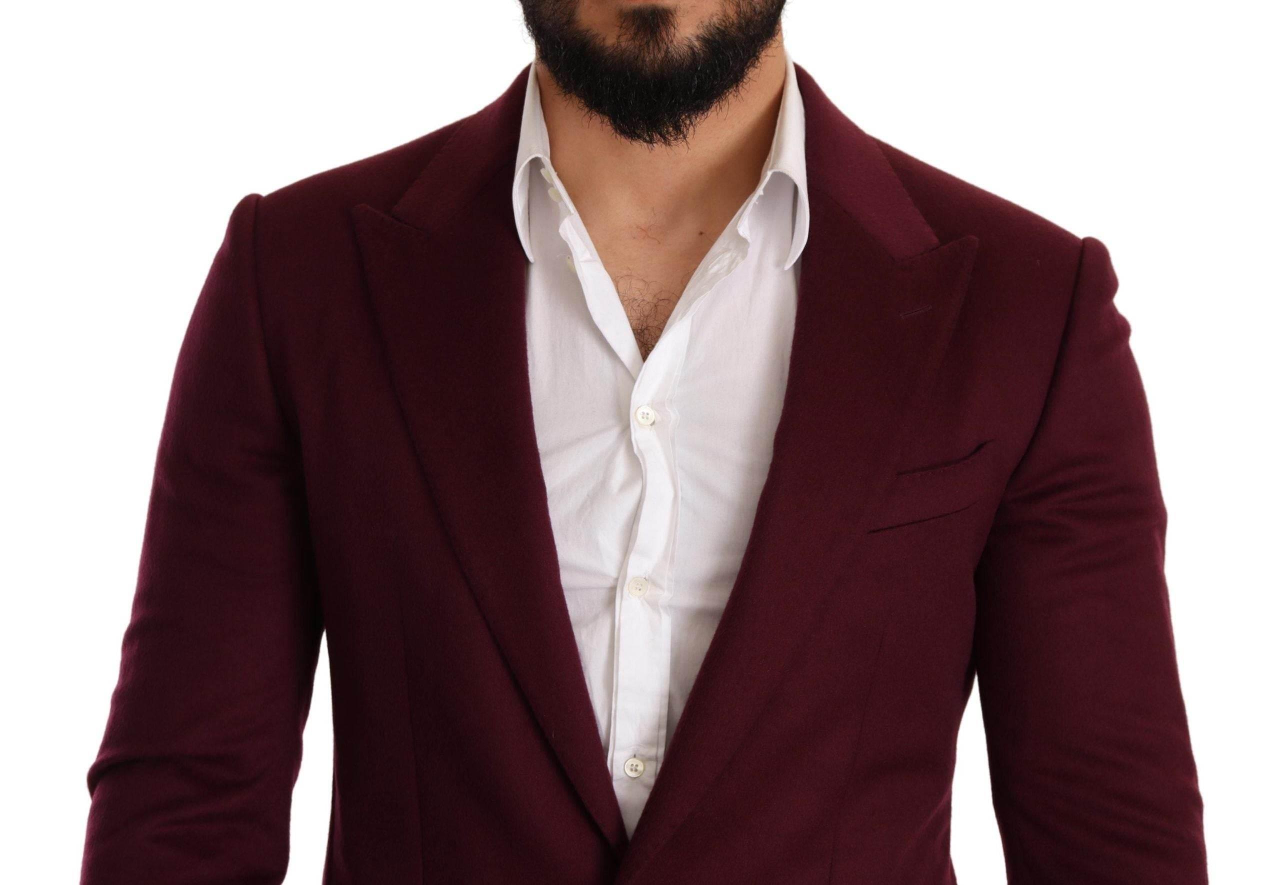 Dolce & Gabbana Maroon Cashmere Slim Fit Coat Jacket Blazer - Hilstor