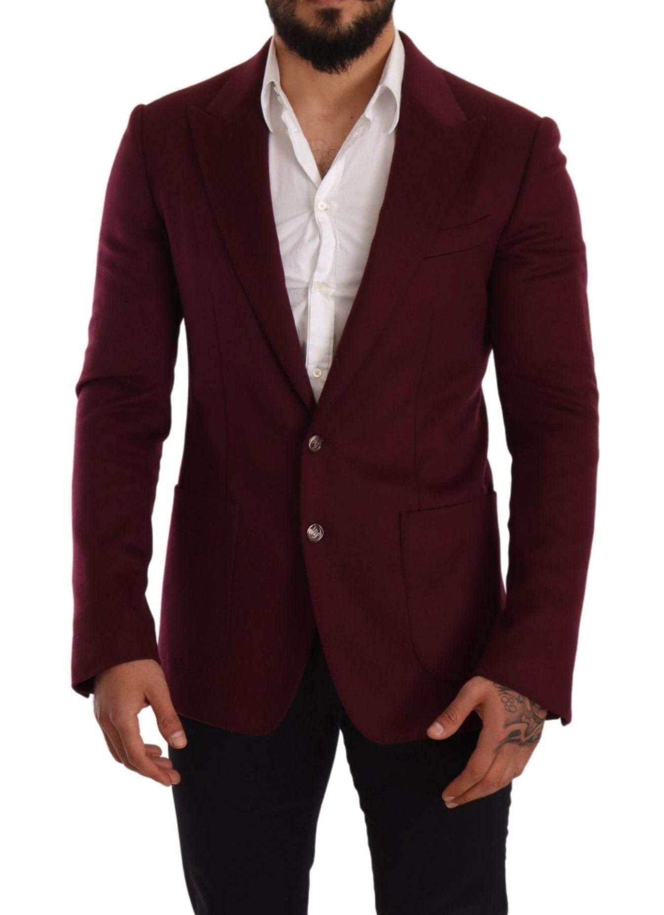 Dolce & Gabbana Maroon Cashmere Slim Fit Coat Jacket Blazer - Hilstor
