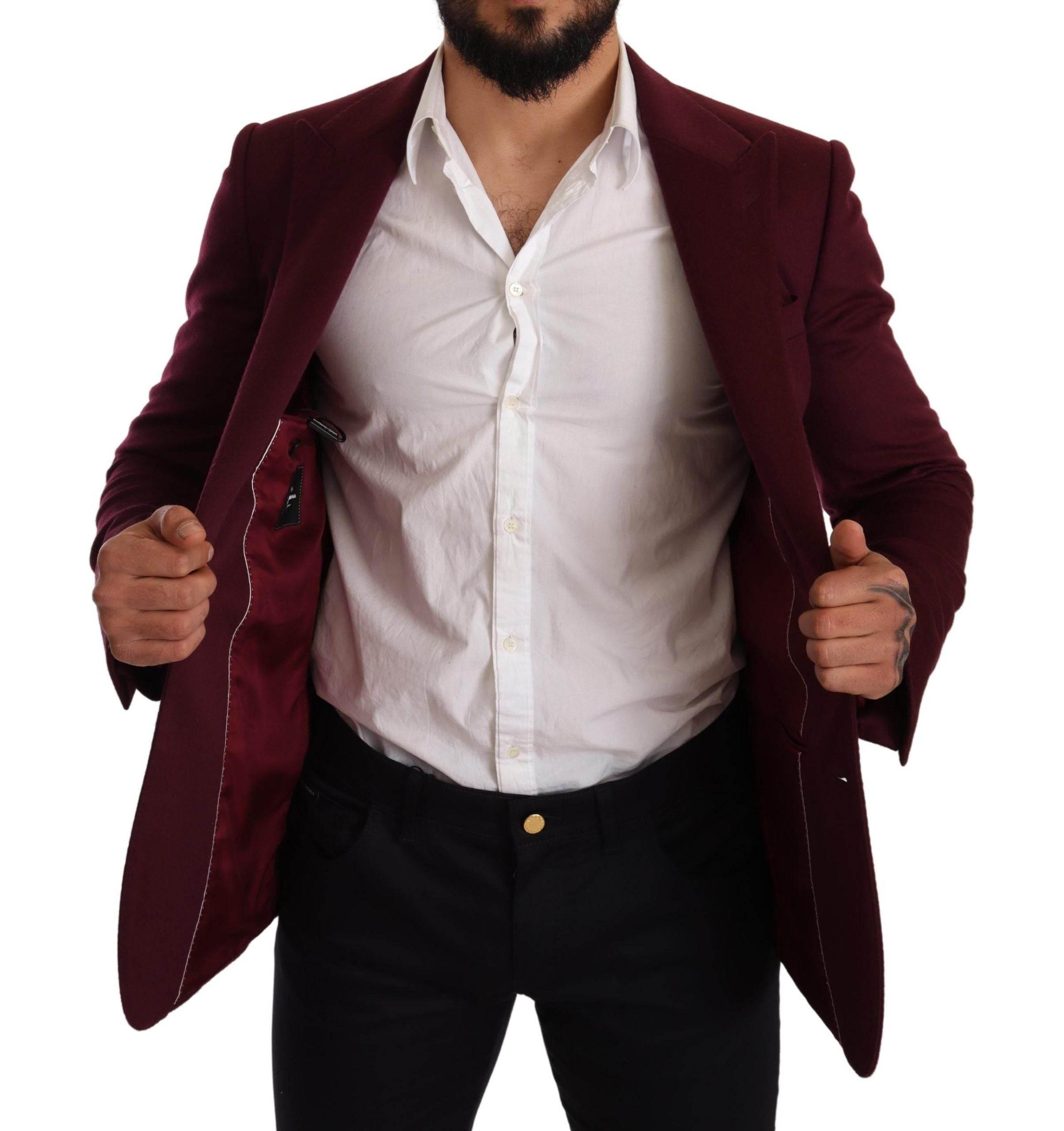 Dolce & Gabbana Maroon Cashmere Slim Fit Coat Jacket Blazer - Hilstor