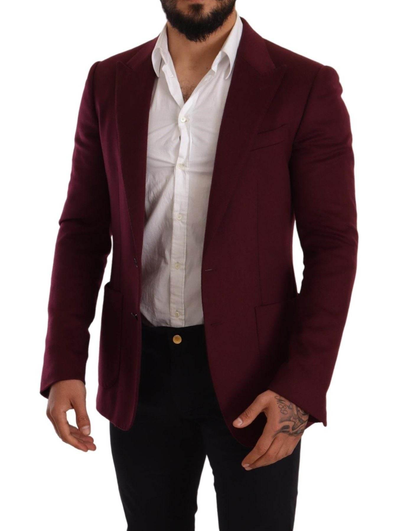 Dolce & Gabbana Maroon Cashmere Slim Fit Coat Jacket Blazer - Hilstor