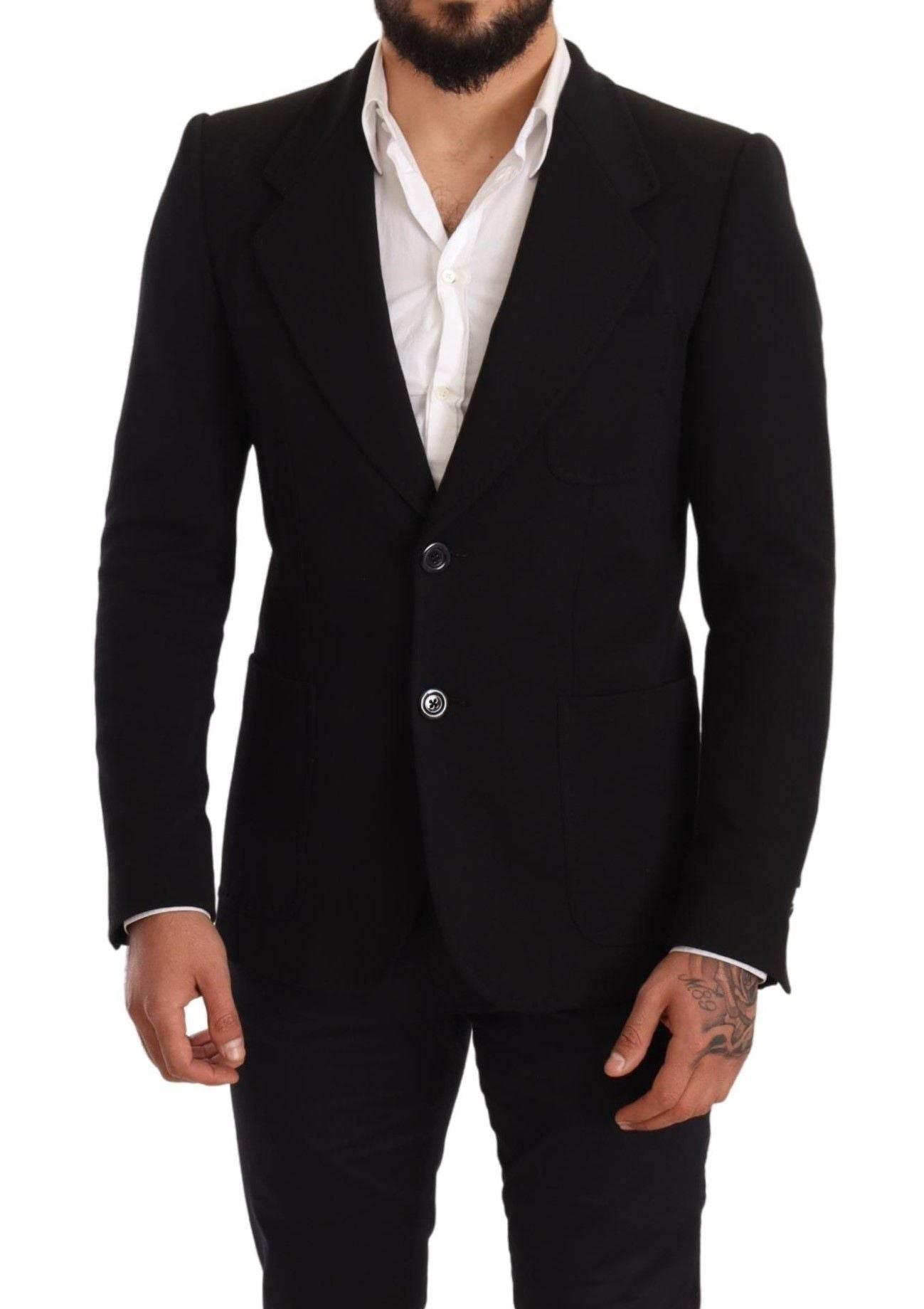 Dolce & Gabbana Black Cotton Slim Fit Coat Jacket Blazer - Hilstor