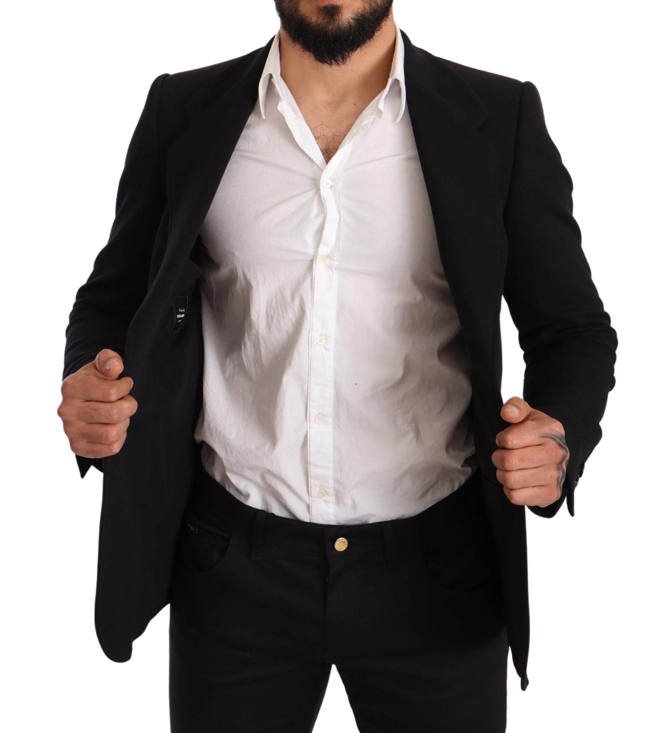 Dolce & Gabbana Black Cotton Slim Fit Coat Jacket Blazer - Hilstor