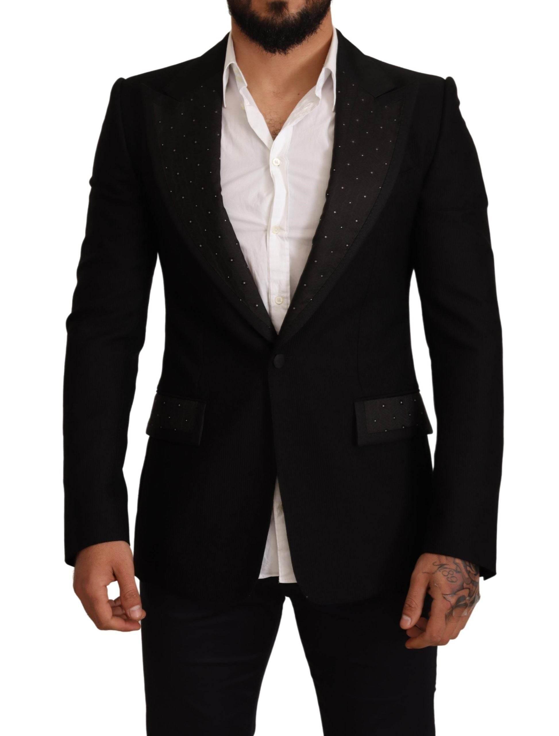 Dolce & Gabbana Black Wool Slim Fit Coat Blazer Jacket - Hilstor