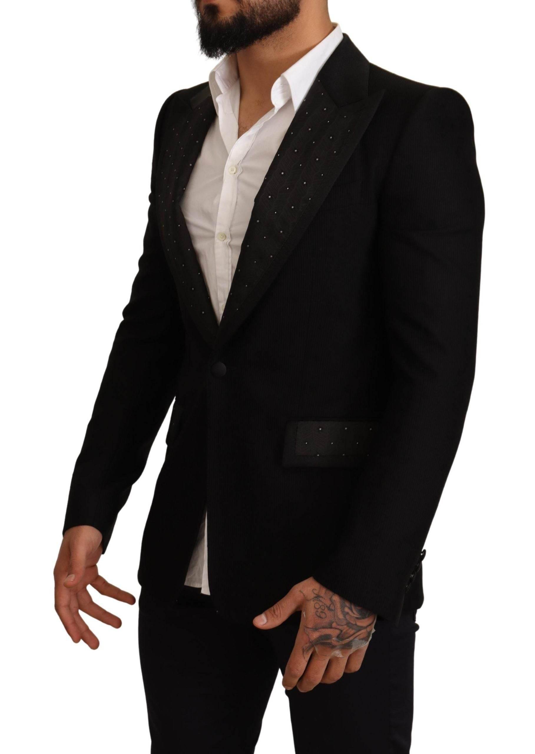 Dolce & Gabbana Black Wool Slim Fit Coat Blazer Jacket - Hilstor