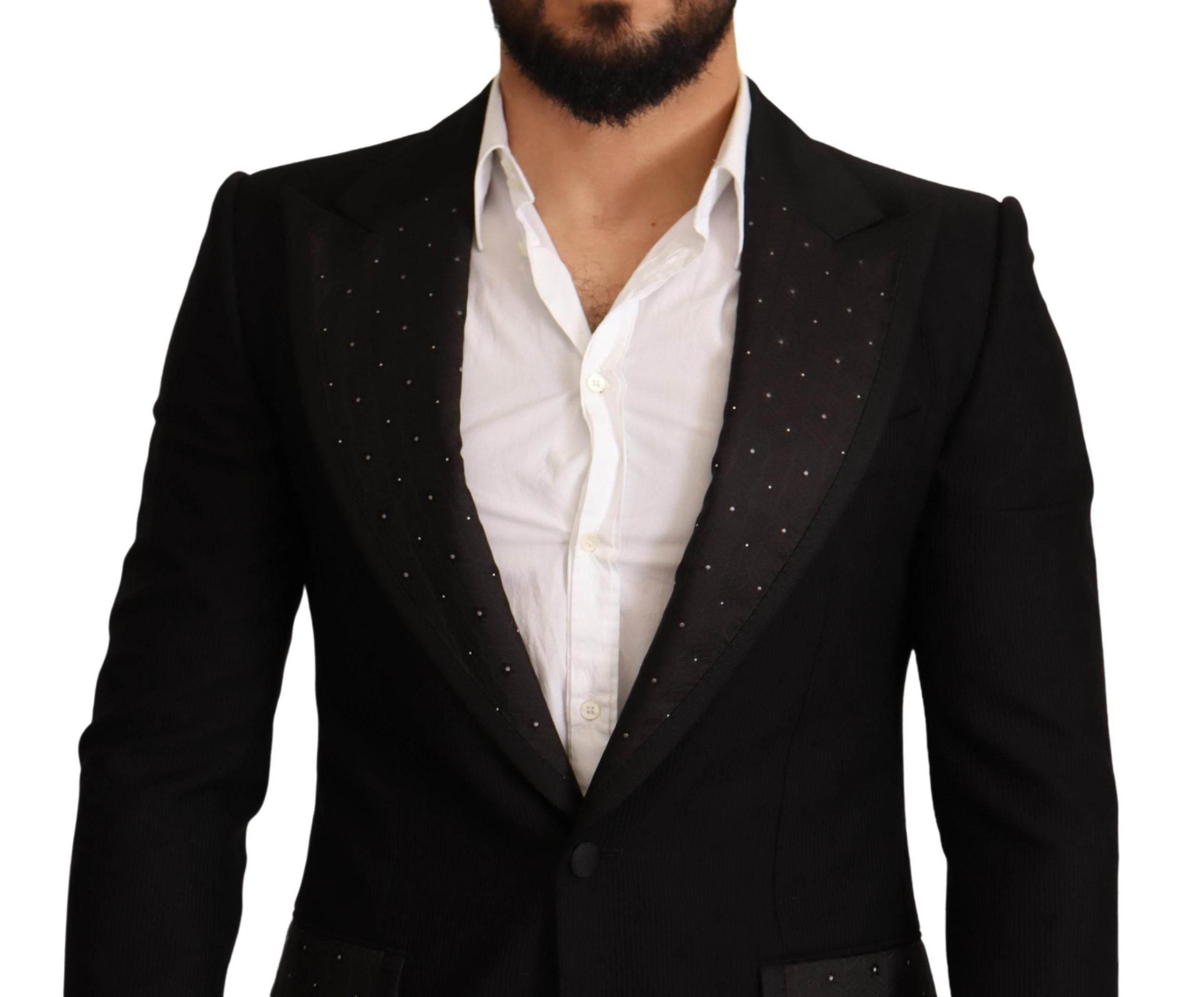 Dolce & Gabbana Black Wool Slim Fit Coat Blazer Jacket - Hilstor
