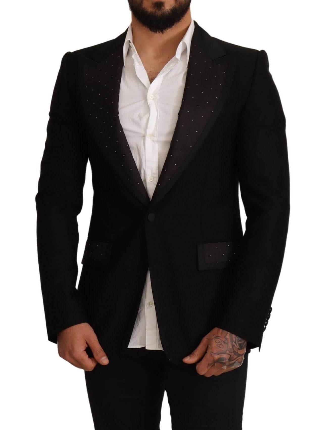 Dolce & Gabbana Black Wool Slim Fit Coat Blazer Jacket - Hilstor