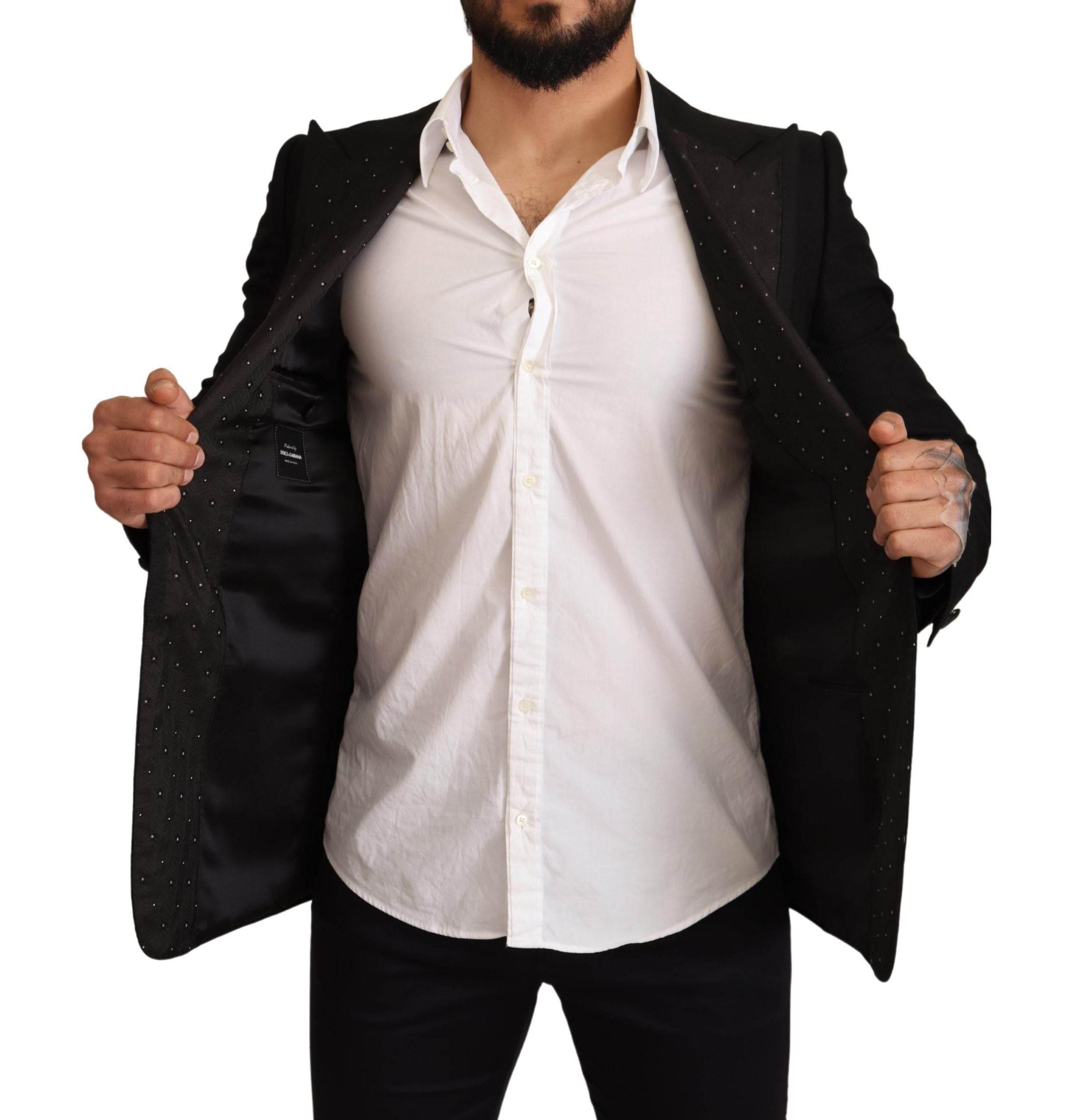 Dolce & Gabbana Black Wool Slim Fit Coat Blazer Jacket - Hilstor