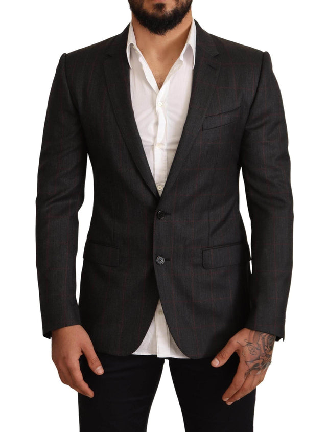 Dolce & Gabbana Gray Check Wool Slim Fit Blazer Jacket - Hilstor