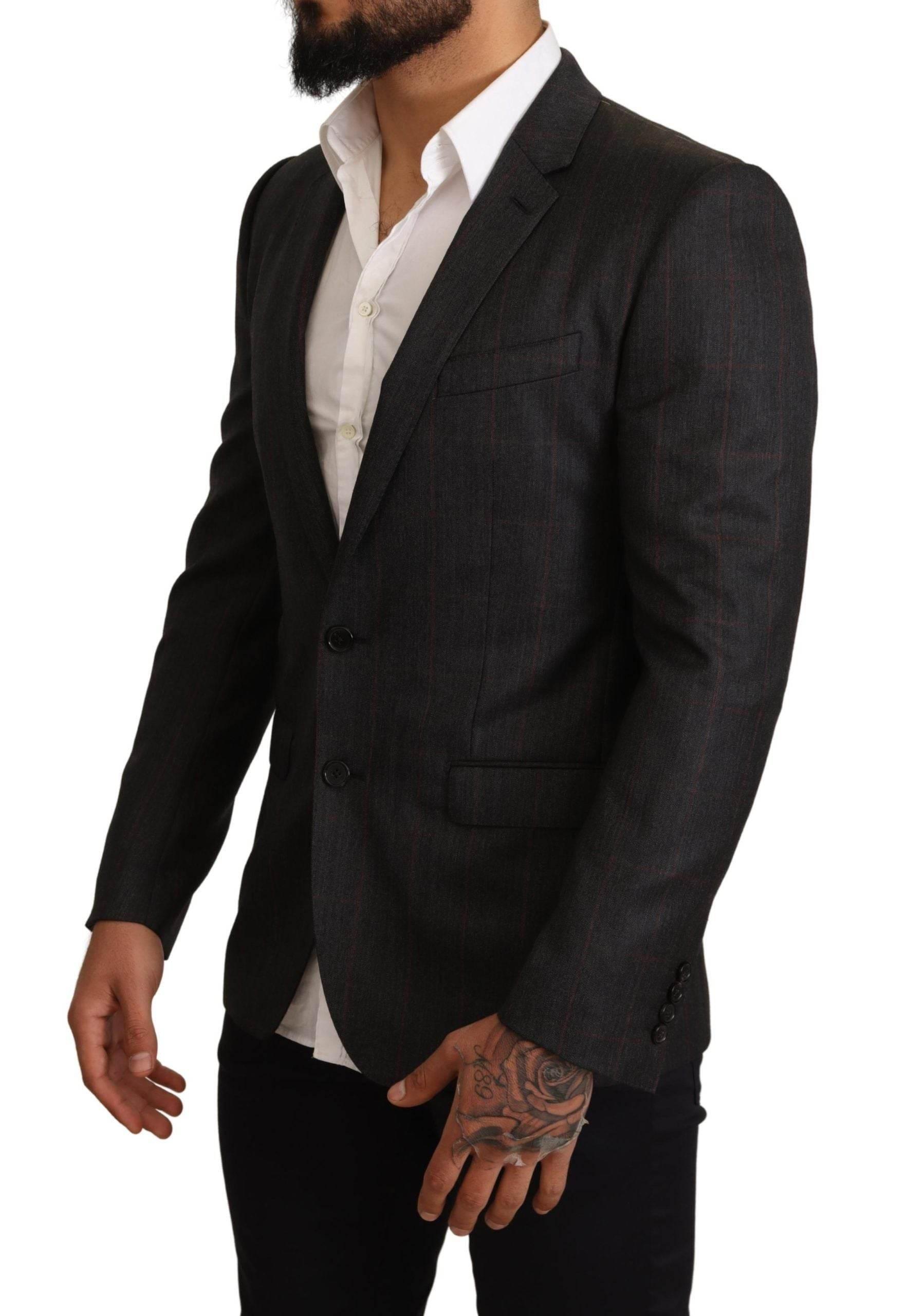 Dolce & Gabbana Gray Check Wool Slim Fit Blazer Jacket - Hilstor