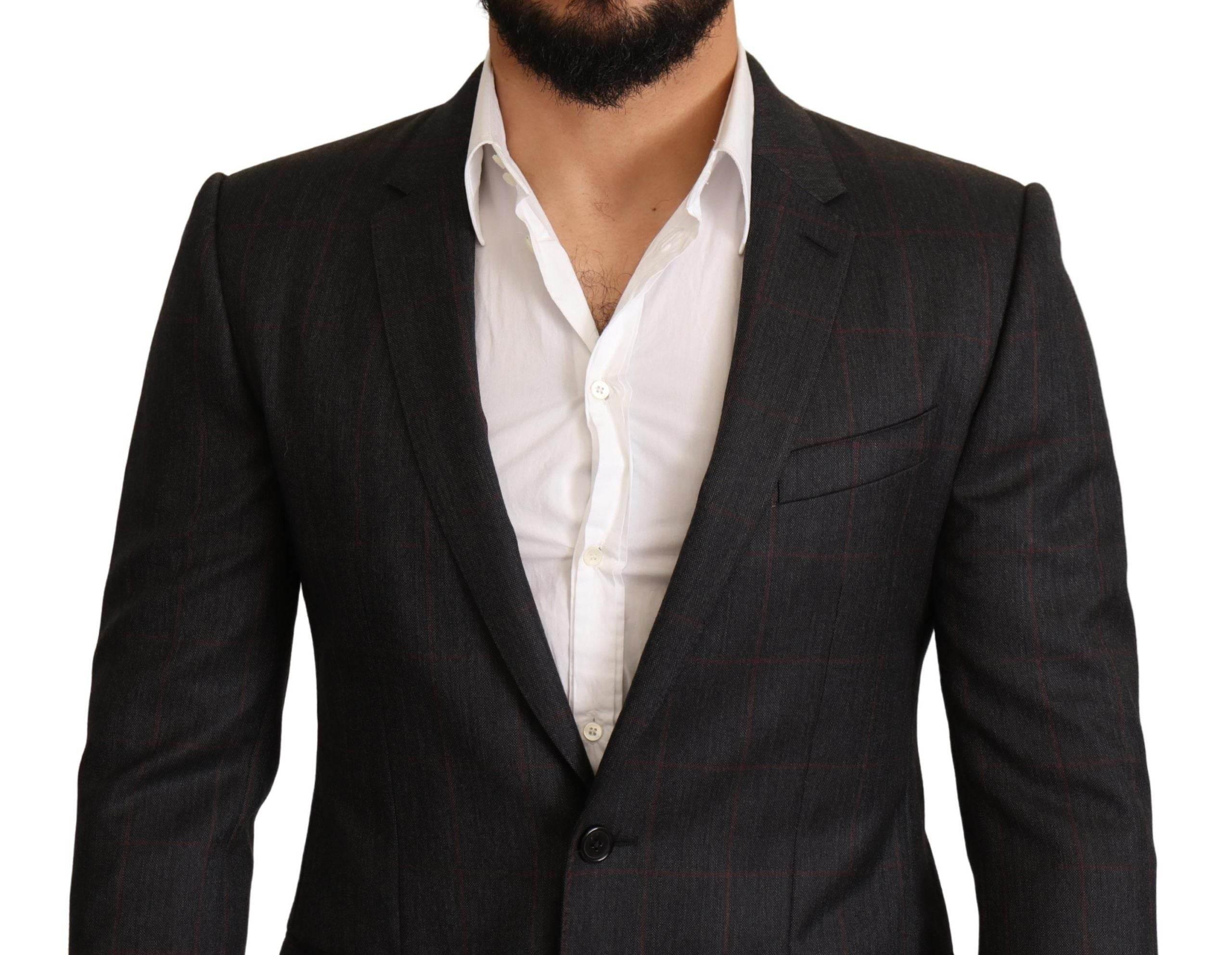 Dolce & Gabbana Gray Check Wool Slim Fit Blazer Jacket - Hilstor