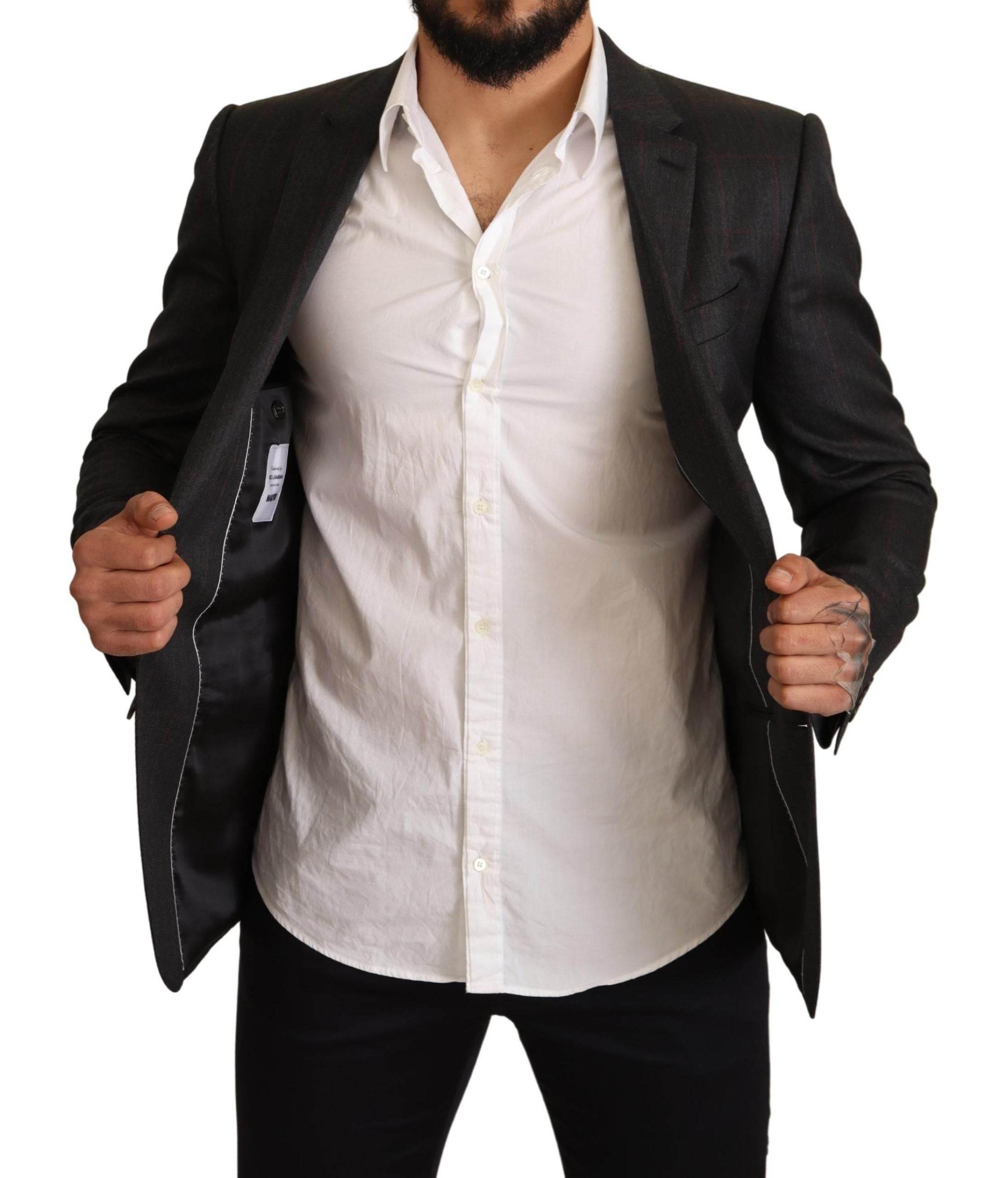 Dolce & Gabbana Gray Check Wool Slim Fit Blazer Jacket - Hilstor
