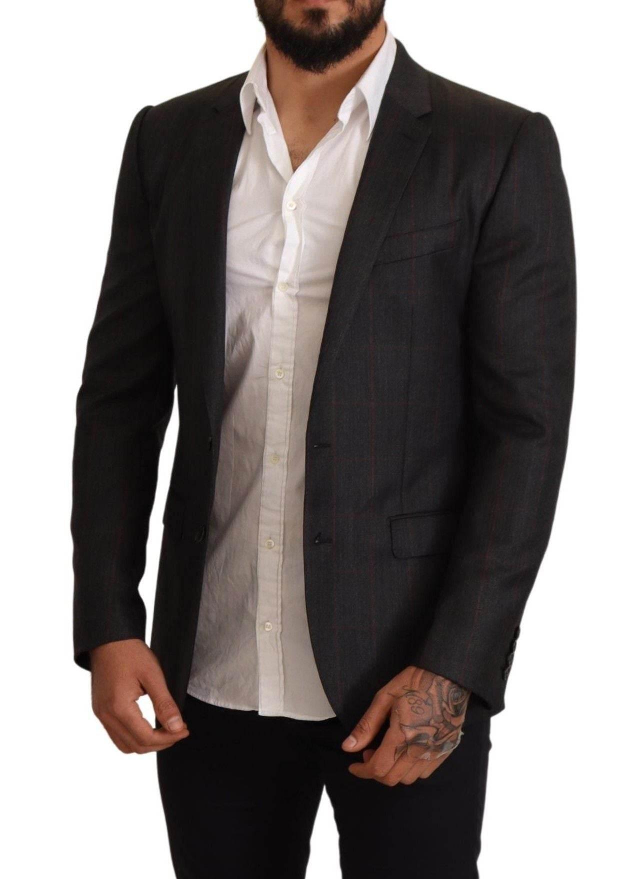 Dolce & Gabbana Gray Check Wool Slim Fit Blazer Jacket - Hilstor