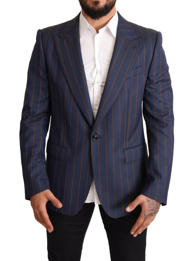 Dolce & Gabbana Blue Striped Wool Slim Fit Blazer Jacket - Hilstor