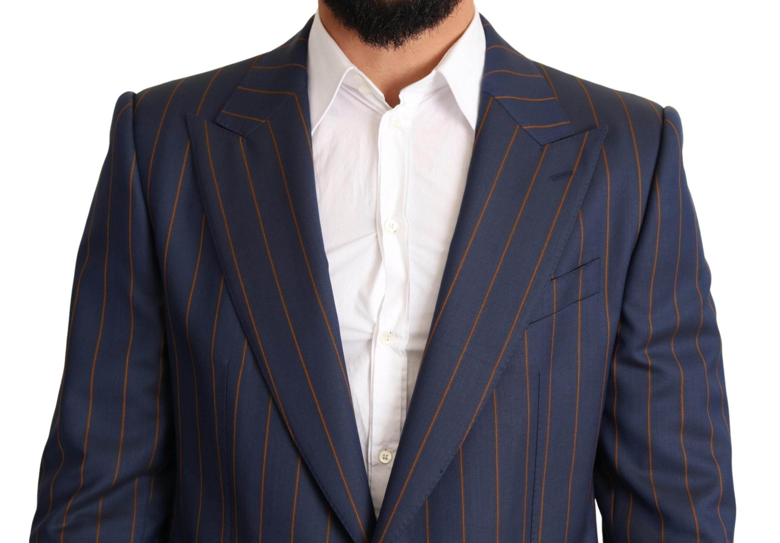Dolce & Gabbana Blue Striped Wool Slim Fit Blazer Jacket - Hilstor