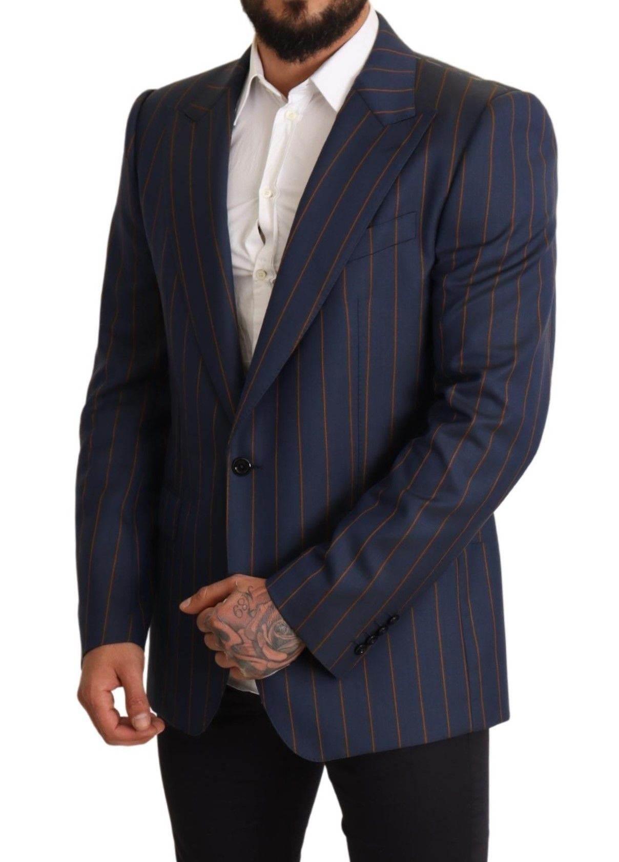 Dolce & Gabbana Blue Striped Wool Slim Fit Blazer Jacket - Hilstor